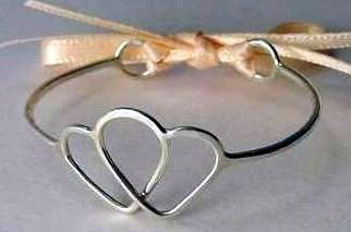 Sterling silver double heart baby bracelet with ribbon